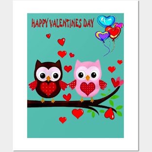 Happy Valentines Day Love Owls Abstract Card Print Posters and Art